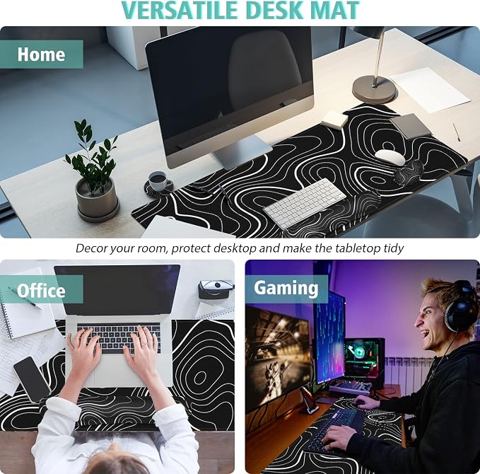 4 in 1 Large Mouse Pad,Keyboard Wrist Rest Set,Desk Mat with Stitched Edges Thicken Desk Pad,Wrist Support for Keyboard and Mouse,Desk Mat for Home Office Game(Black Marble) - Image 7
