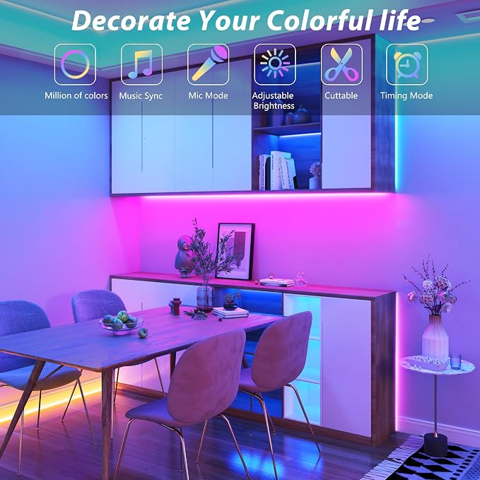 Ledagic Led Lights for Bedroom 130ft (2 Rolls * 65ft) Led Lights Music Sync - Image 2