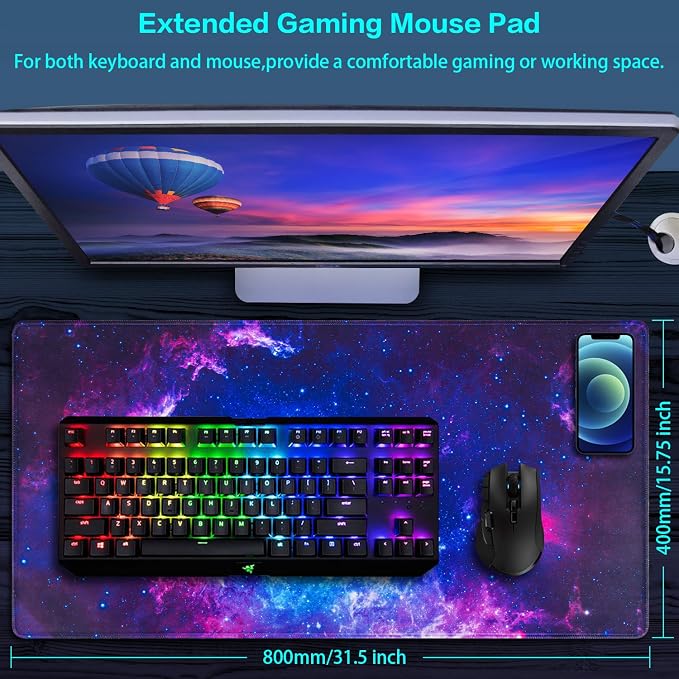 Canjoy Gaming Mouse Pad, 31.5x15.7in Large Mouse Pads for Desk Keyboard Pad | Desk Mat for Keyboard and Mouse Computer Big Full Size Desk Pad with Non-Slip Rubber Base and Stitched Edge for Home Office - Image 2