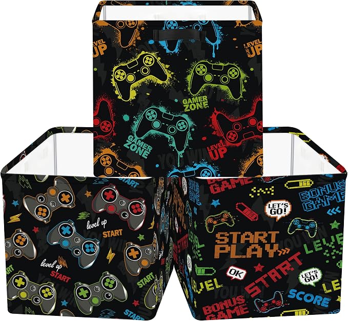 Clastyle 11.8" Gaming Storage Basket Set of 3 for Kid Boy Toy Clothes Bin by Clastyle