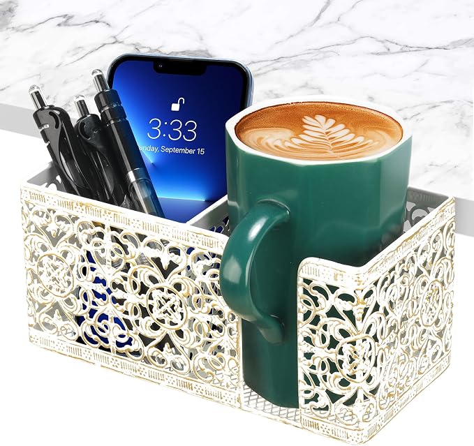 Under Desk Cup Holder, Clamp on Cup Holder Clip Desk Organizer Phone Stand by Aurynns