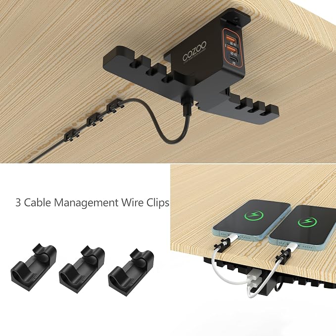 cozoo Desk Headphone Holder Hook Headset Watch Cable Bag Storage Black | 2 USB-A & 1 Type-C Ports; Holds Headphones,Watches, Cables, Various Bags,Multifunctional Desk Storage Hook for Gaming Office - Image 6