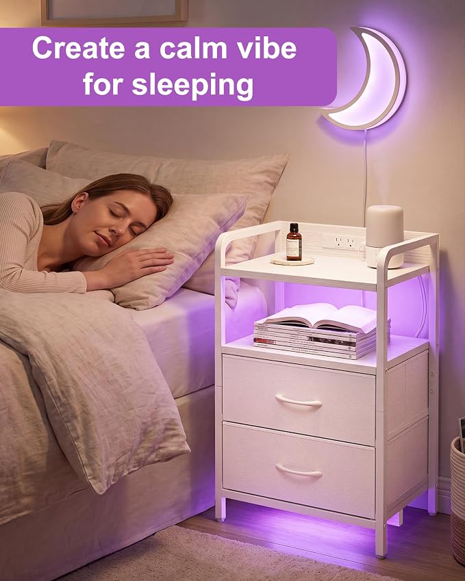 Fixwal Led Nightstand with Multiple Gradient Color Light Effects, White - Image 7
