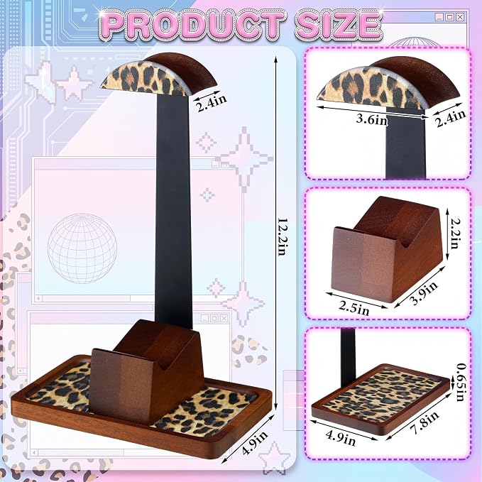 Yookeer Leopard Headphone Stand with Controller Holder Storage Base - Image 2