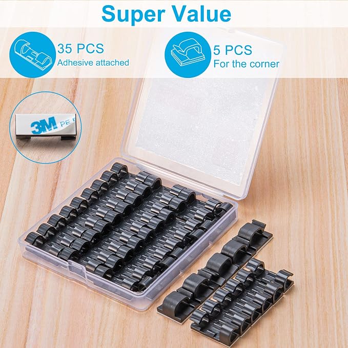 TidyHelper Adhesive Cable Clips Black (40PCS, M), Indoor/Outdoor - Image 2