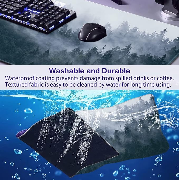 Gray Forest Mouse Pad with Seam Edge Design, Non Slip Rubber Keyboard Pad | Large Extended Mouse Pad; Full Desk Coverage; Waterproof Coating; Stable Anti-Slide Base For Gaming, Office, Study Daily Use - Image 7
