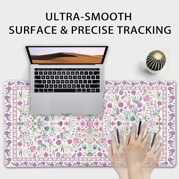 Purple Floral Desk Mat Large Mouse Pad 31.5"x15.7" Anti-Slip | Extended Mousepad, Non-Slip Rubber Base , Stitched Edges, for Computer/Laptop/Office/Home - Image 7