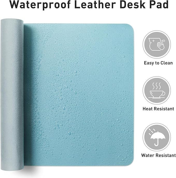 Aothia Large PU Leather Desk Pad Protector – Non-Slip Mouse Pad & Writing Mat for Office/Home, Waterproof, Easy to Clean (48" x 17", Blue Topaz) - Image 7