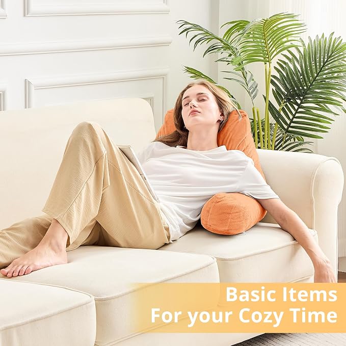 Sasttie Reading Pillow for Bed, Back Pillow for Sitting Up, Orange - Image 9