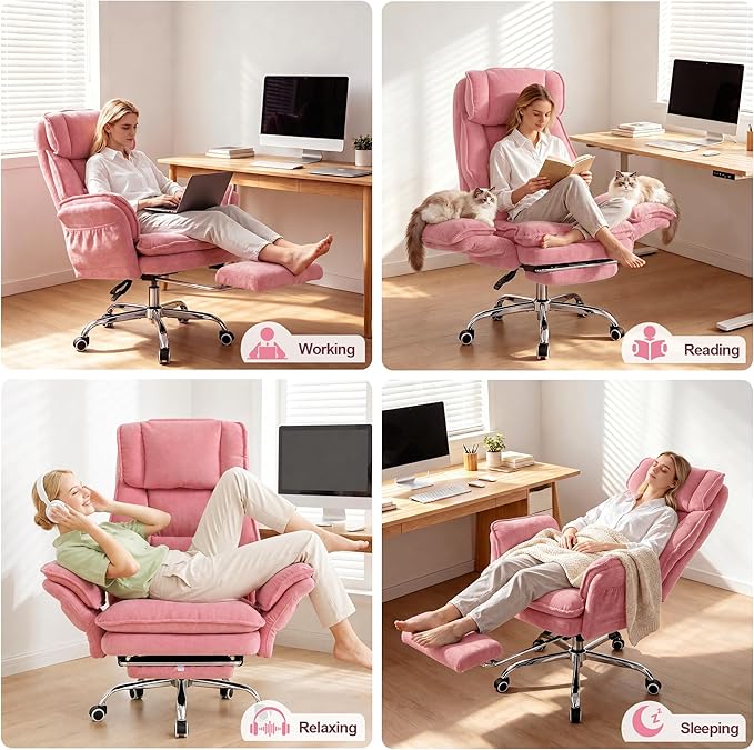 Office Chair with Flip Armrests & Foot Rest,Criss Cross Legged Home Office Desk Chair with Pet Seat,Ergonomic Reclining Computer Gaming Chair,High Back Executive Chair with Lumbar Pillow (Pink) - Image 5