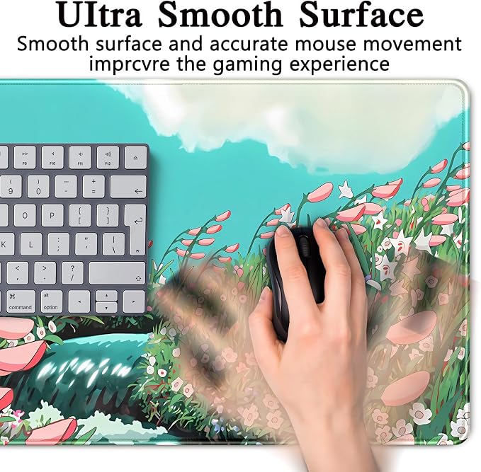 Cute Anime Floral Desk Mat Sage Green Large Mouse Pad XL Gaming Mousepad Kawaii Desk Keyboard Pad Laptop Computer Mouse Mat Cute Desk Decor Desk Pads On Top of Desks for Desktop 31.5''X 15.7'' - Image 5
