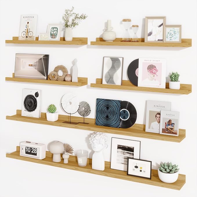 Picture Ledge Shelf, Floating Shelves for Wall Decor, Oak, Set of 6, 55'' by Axeman