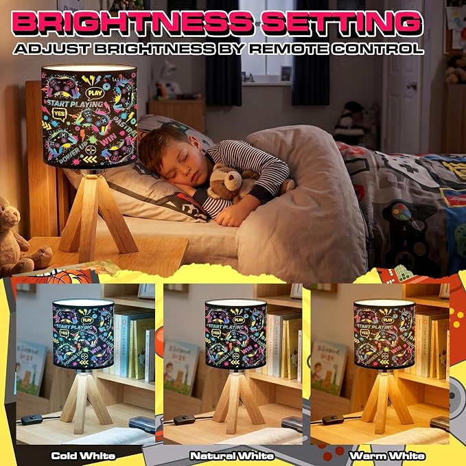 Glooglitter Video Game Table Lamp with Wood Triangular Stand 3 Colors Dimmable Lights 9.72 x 5.12 Inch Video Game Bedroom Room Decor Bedside Lamps Night Light for Desk Birthday Gifts - Image 5