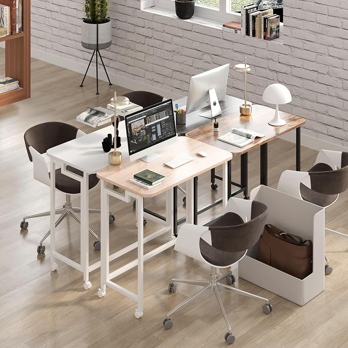 JSB Folding Desk for Small Spaces,Mobile Portable Rolling Laptop PC Table on Wheels,Foldable Computer Desk for Home Office,Bedroom,Dorm,Space Saving (All White, 23.6") - Image 6