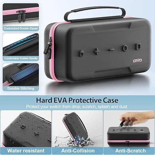 OIVO Carrying Case Compatible with 2025 Nintendo Switch, Portable Switch 2 Travel Carry Case Fit for Joy-Con 2 & Adapter, Hard Shell Protective Pouch Bag with 24 Game Slots, Pink - Image 5