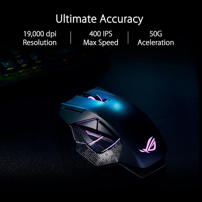 ASUS ROG Spatha X Wireless Gaming Mouse – MMO/MOBA Design, 12 Programmable Buttons, Right-Handed, 168g, Dual-Mode (Wired/2.4GHz), 19K DPI, up to 67Hr Battery, Magnetic Charging Dock, PC/Mac Support - Image 3