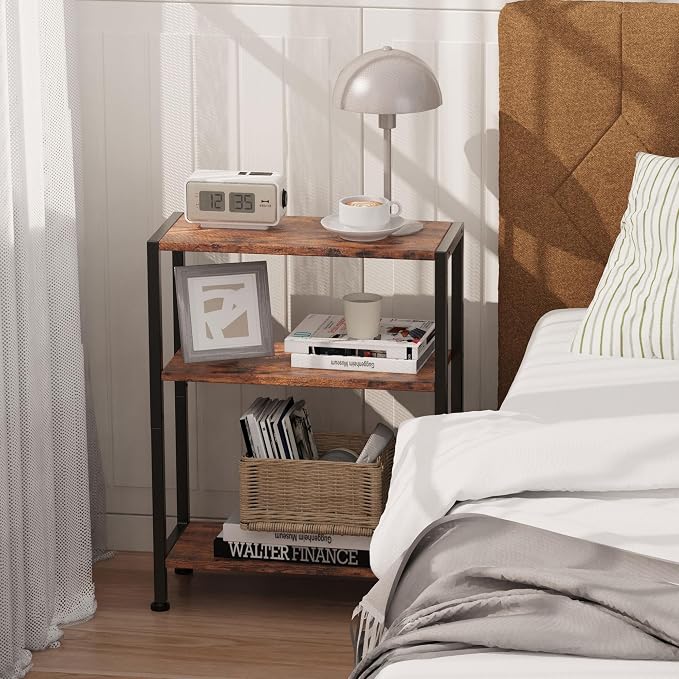 3-Tier Side Table Set of 2, Small End Table, Sofa Side Table for Narrow Spaces, Slim End Table, Nightstand Table, for Living Room Bedroom Office, Rustic Brown - Image 2