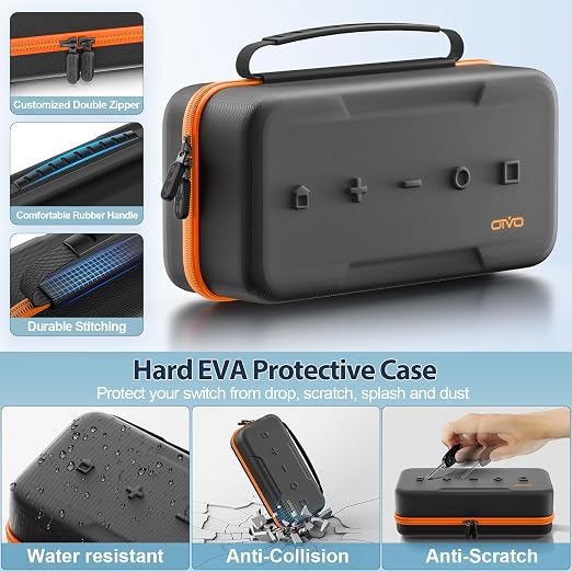 OIVO Carrying Case Compatible with 2025 Nintendo Switch, Portable Switch 2 Travel Carry Case Fit for Joy-Con 2 & Adapter, Hard Shell Protective Pouch Bag with 24 Game Slots, Orange - Image 5