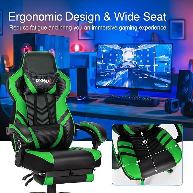 GYMAX Gaming Chair, Ergonomic Computer Chair with Footrest, Linkage Armrests & Lumbar Cushion, Big Wide High Back Video Gaming Chair, Reclining Office Rolling Chair for Adult/Teens (Green) - Image 5