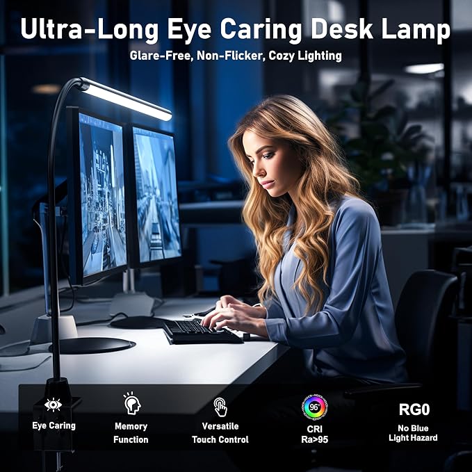 deeloop 20" Ultra Long LED Desk Lamp, 950LM Clamp Light, Wide Workspace - Image 5