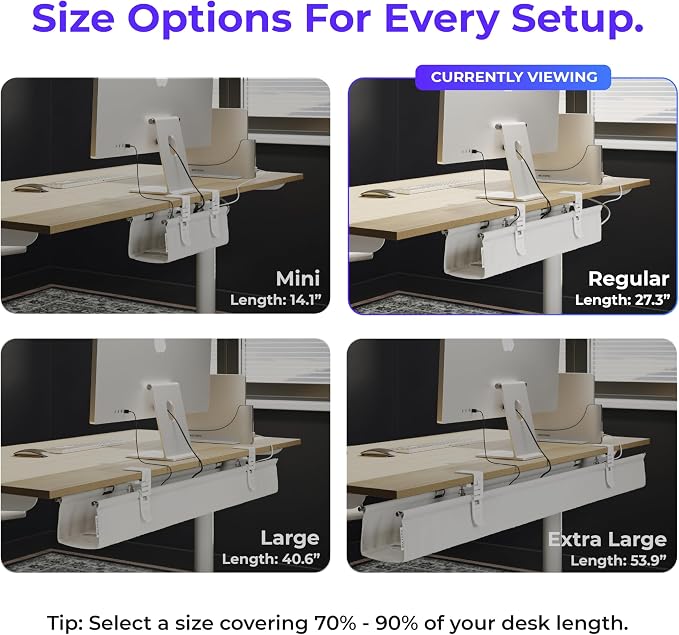 Ascrono Original No Drill Under Desk Cable Management Tray 27.3" - Premium White Fabric Cable Management Under Desk - Clamp/Screw Mount Cord Organizer - Supports Upto 66lbs - Image 4