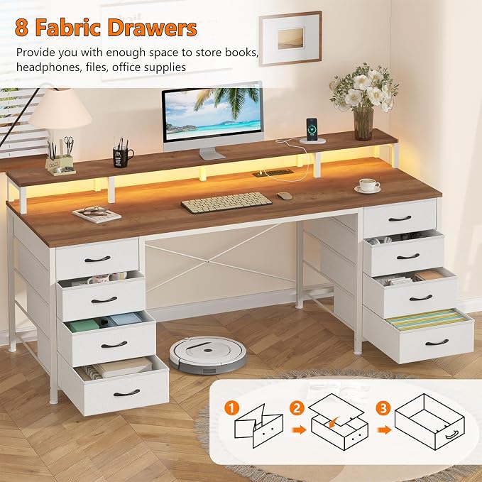 60" Computer Desk with 8 Drawers & Monitor Stand for Home Office, Bedroom - Image 3
