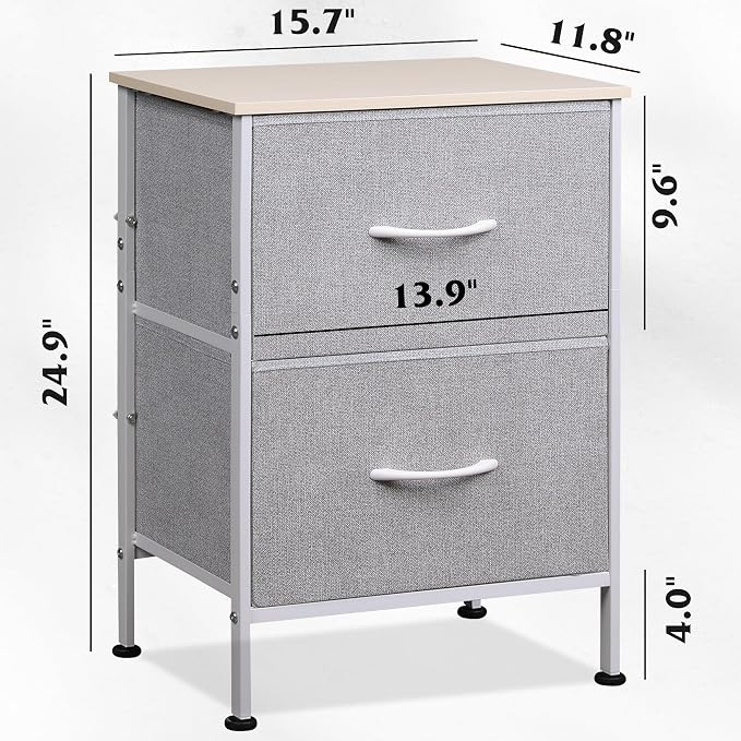 WLIVE Nightstand, Nightstand with 2 Drawers, Bedside Furniture, Night Stand, Small Dresser for Bedroom, College Dorm, End Table with Fabric Bins, Dormitory, Light Grey - Image 3