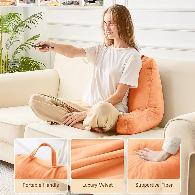 Sasttie Reading Pillow for Bed, Back Pillow for Sitting Up, Orange - Image 3