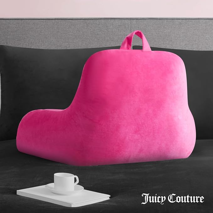 Juicy Couture Velour Backrest Pillow with Rhinestone Juicy Logo - 30"x17", Hot Pink Supportive Bed Rest Pillow for Reading, Gaming, or Relaxing - Image 5