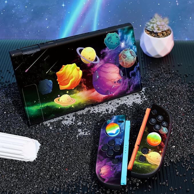 DLseego Protective Soft Case for Nintendo Switch 2 (2025), Soft Grip Cover for Handle, Detachable Joy-C Controller Shockproof & Scratch-Resistant Console Shell, 2 Thumb Grips, Planets - Colourful 3 - Image 6
