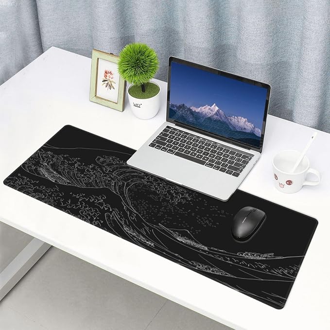 Extended Gaming Mouse Pad, Large Gaming Mouse Waterproof with Stitched Edges, Non-Slip Desktop Pad for Home and Office, Level Up Your 31.5x11.8 Inch… (Black Wave) - Image 7
