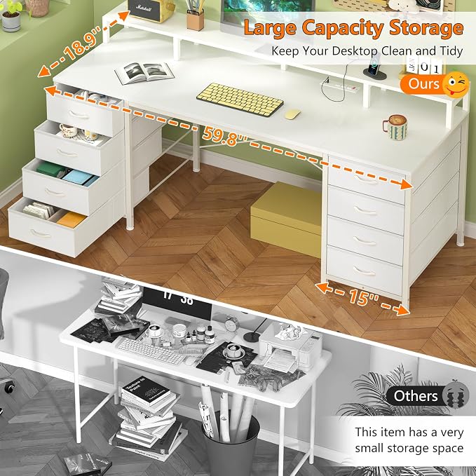 60" Computer Desk with 8 Drawers & Monitor Stand for Home Office, Bedroom - Image 8