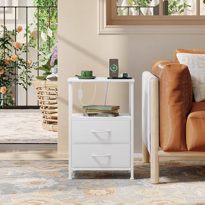 Somdot Nightstands Set of 2 with 2 Drawers, Charging Station & LED Light - Image 7