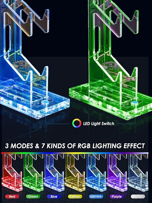 OAPRIRE RGB Controller and Headset Stand with 21 Light Modes, 3 Tier | Acrylic Game Controller Stand for Desk, Stabilized Base, Gamer Gift for PS5 PS4 Xbox Controllers, Desk Accessories, Clear - Image 3