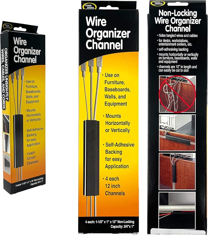 Electriduct Small J Channel Cable Raceway Self Adhesive Desk Cord Organizer and Wire Manager for Computer, Gaming and Entertainment Centers - Black - 46" - 6 Pack - Image 5