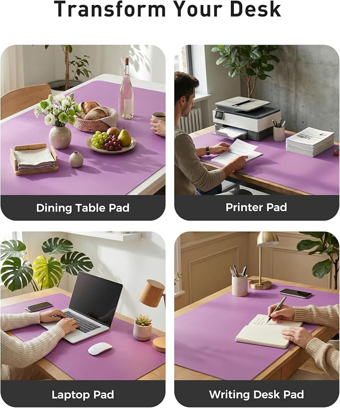 Aothia Faux Leather Desk Mat - Large Mouse Pad, Non-Slip PU Leather Blotter, Waterproof Writing Surface for Office and Home (Iris Violet, 42" x 17") - Image 6