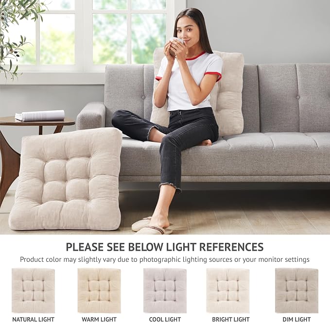 Floor Pillows Set of 6, Large Meditation Cushion for Adults, 22 Inch Square | Reading nook & office use, Tatami seating, Corduroy cover, 3.5 in thick, Shredded memory foam fill, Beige yoga pad - Image 4