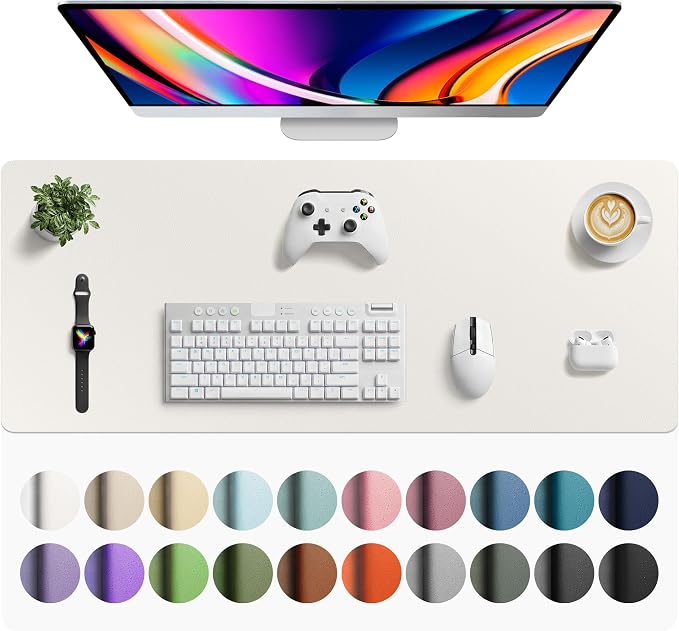 Aothia Faux Leather Desk Mat - Large Mouse Pad, Non-Slip PU Leather Blotter, Waterproof Writing Surface for Office and Home (Off-White, 42" x 17") by AothiaSimpleNaturalUnique