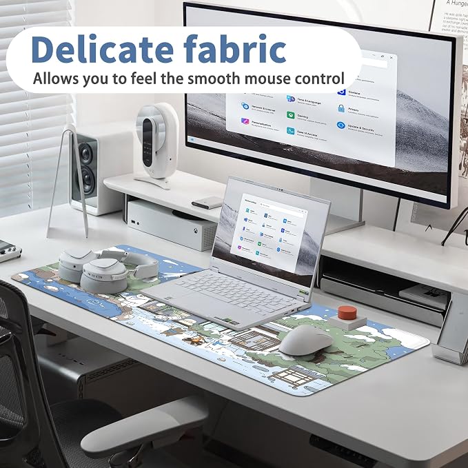 Kawaii Mouse Pad Large Desk Mat Extended Keyboard Mouse Pad Cute Mousepad with Non-Slip Base and Stitched Edge Funny Bear Mouse Mat Desk Pad 31.5 x 11.8 in Mouse Pads for Desk Decor Home Office Gaming - Image 5