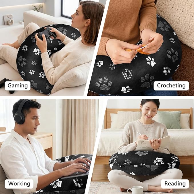 Crafting Pillow for Crocheting, Crochet Pillow for Lap Support, Fun Print Styles, Ergonomic Arm Support, For Bed, Floor, Chair Comfort, Pain Relief and Fatigue for Gaming and Woking (Black Cat Paws) - Image 5
