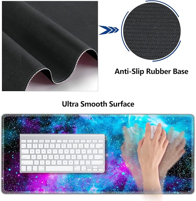 AIMSA Large Gaming Mouse Pad Set, Keyboard Wrist Rest Support Mouse Pad, Ergonomic Memory Foam Multifunctional Extended Desk Mat 35x15.7in Anti-Slip Rubber Base, Galaxy Nebula Universe - Image 4