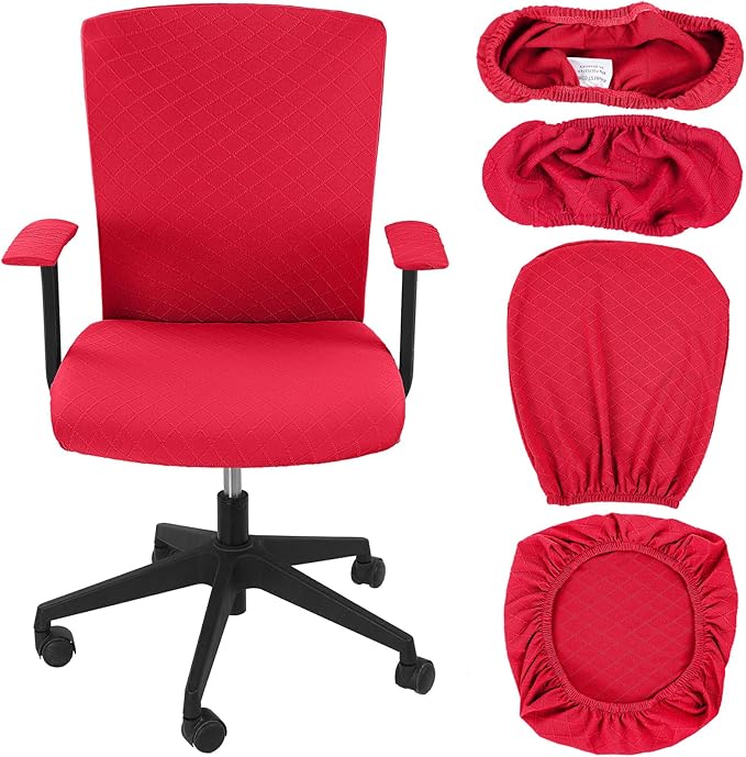 Tallew 4 Pcs Office Chair Covers Set Computer Universal Protective Stretchable Chair Seat Covers Desk Armrest Slipcovers Pads Office Cushion Backrest for Rotating(Red) by Tallew