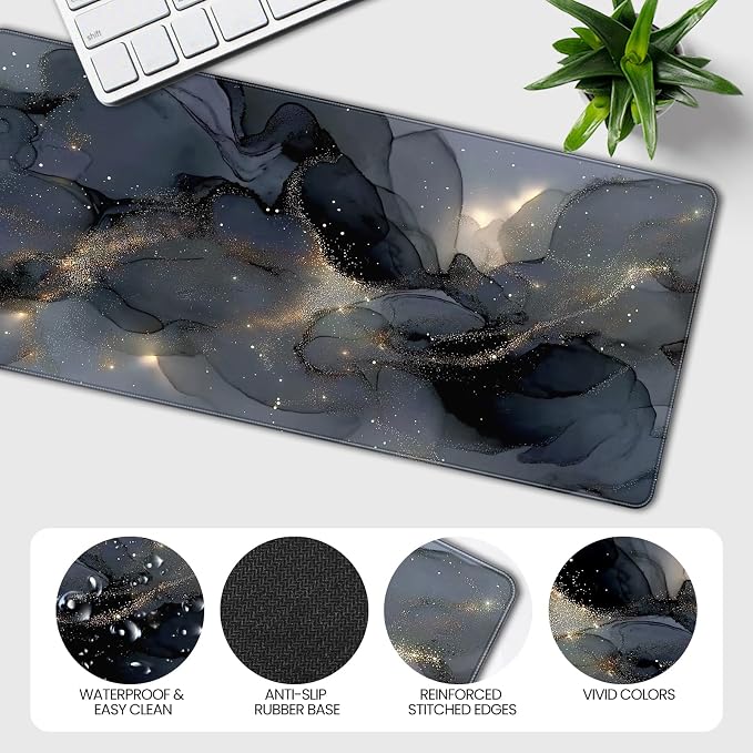 Extended Gaming Mouse Pad, Navy Blue Marble Pattern, 35.4 x 15.7 inches, XXL Extra Large Desktop Pad, Non-Slip Base, Waterproof, Suitable for Home Gaming and Office Use - Image 5