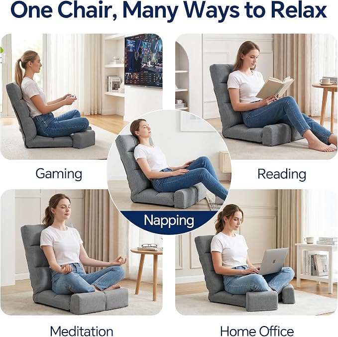 BALAPET Floor Chair with Back Support and Movable Leg Cushions | Multi-Angle Adjustable Backrest, Lumbar Support, For Gaming, Reading, Relaxing, Napping，22.8 x 19.7 x 25.6 in - Image 6