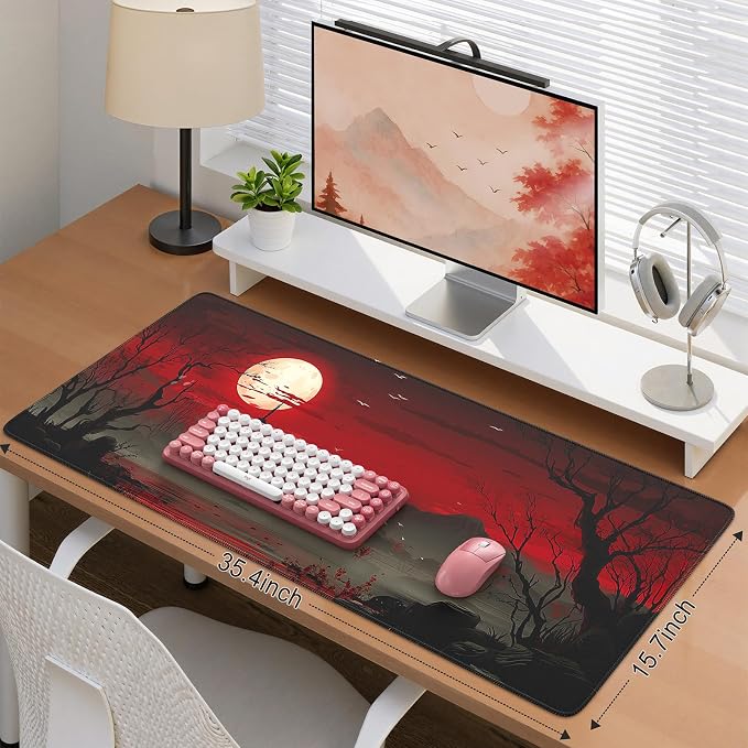 iCasso Desk Protector Mat, Large Japanese Mouse Pad, Full Moon | Stable Rubber Base Mousepad with Stitched Edges, Keyboard Mouse Mat Desk Pad for Work, Office, Home, Game - Image 3