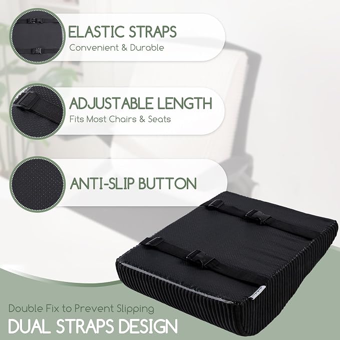 Ergonomic Lumbar Support Pillow for Lower Back Pain Relief, Corduroy Cover Back Support Cushion with Adjustable Straps, Large Size Lumbar Pillow for Office, Gaming & Home Essentials, Large, Black - Image 5