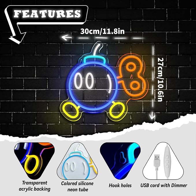 Gaming Neon Sign for Gamer Room Decor,USB Powered Dimmable Anime Neon Signs for Kids Bedroom Game Room Man Cave Gifts for Teens, Boys, Kids - Image 5