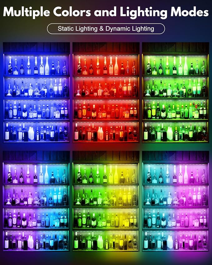 JUSJUBR RGB Shelf Lights, 4 PCS 12 Inch LED Light Bars for Night Ambient Lighting, Multiple Colors and Lighting Modes, App & Remote Control, Mood Lighting for Shelves, Cabinets, Display Cases, Desks - Image 2