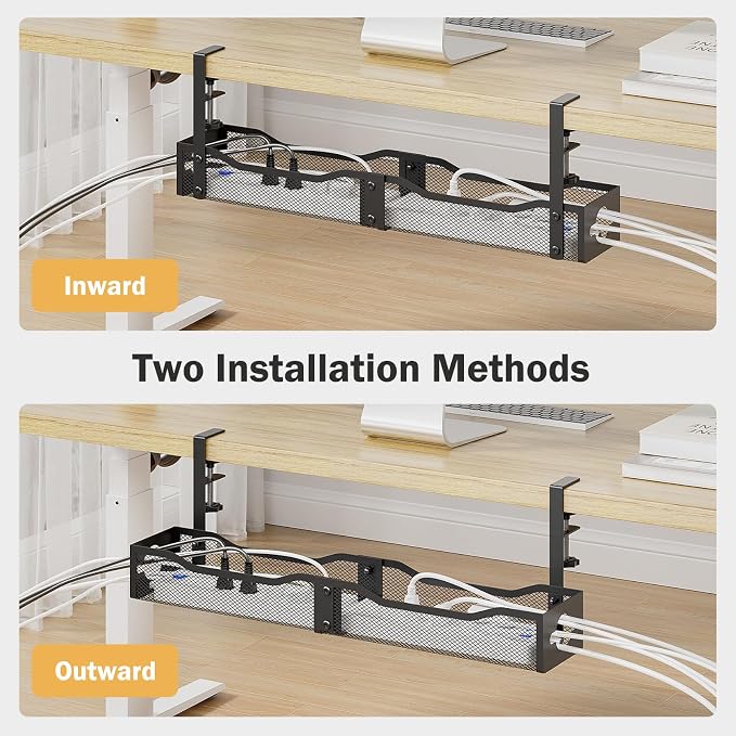 DELAMU 25'' Upgraded No Drilling Under Desk Cable Management Tray, Black - Image 5