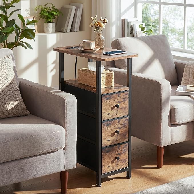 LOAKEKEL Narrow End Tables Living Room Set of 2 with Charging Station - Image 2